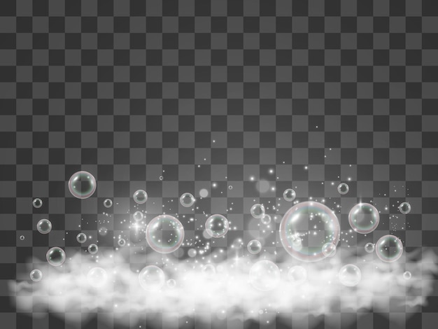 Air bubbles on a transparent background Soap foam vector illustration