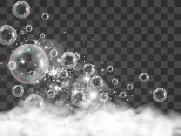 Air bubbles on a transparent background Soap foam vector illustration