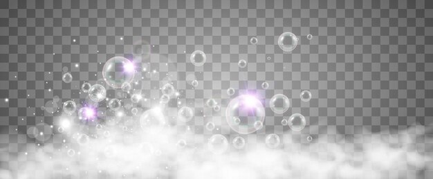 Air bubbles on a transparent background Soap foam vector illustration