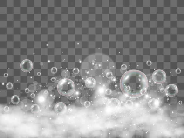 Air bubbles on a transparent background Soap foam vector illustration