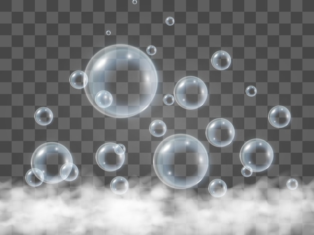 Air bubbles on a transparent background Soap foam vector illustration