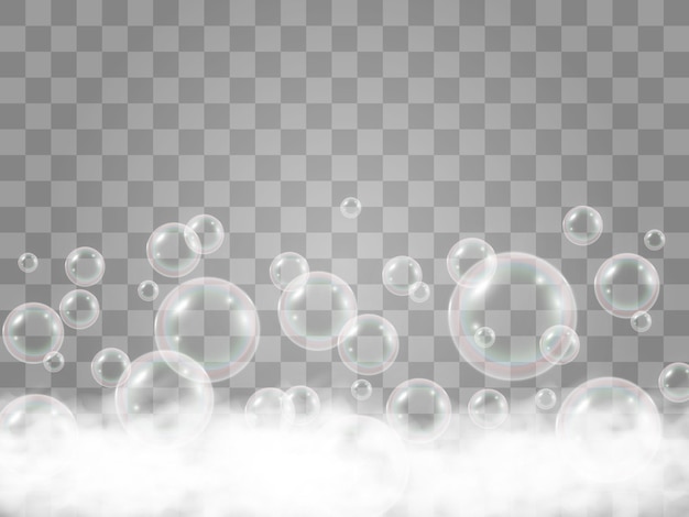 Air bubbles on a transparent background Soap foam vector illustration