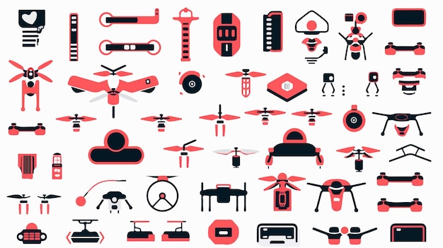 Vector air drone and quadcopter tool icons set