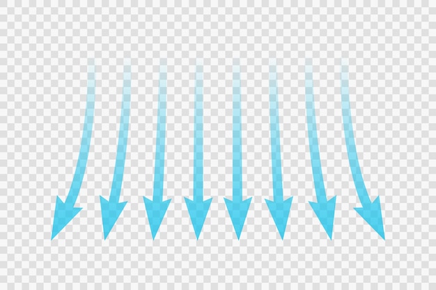 Air flow Blue arrow showing direction of air movement Wind direction arrow Blue cold fresh stream from the conditioner Vector illustration isolated on transparent background