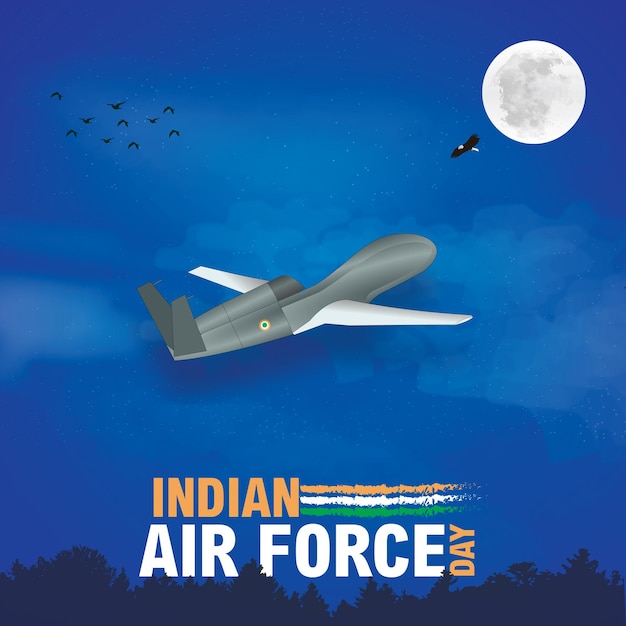 Air Force Day concept Indian drone at moon night on blue backround