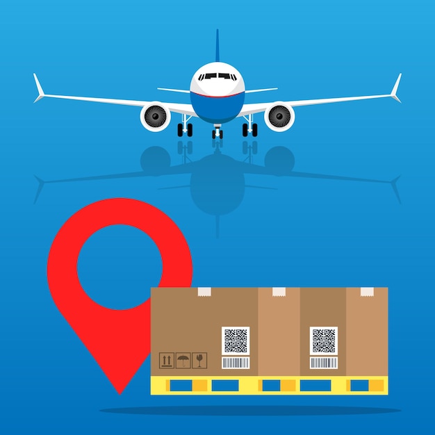 Air plane logistics delivery mail service vector or aircraft freight and cargo airmail parcels pack