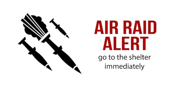 Air raid alert missiles background Warning siren alarm banner Bomb danger signal poster