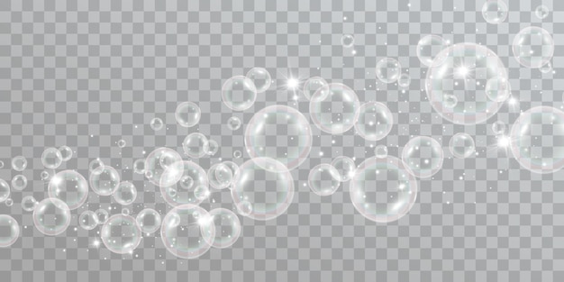 Air soap bubbles on a transparent background Vector illustration of bulbs