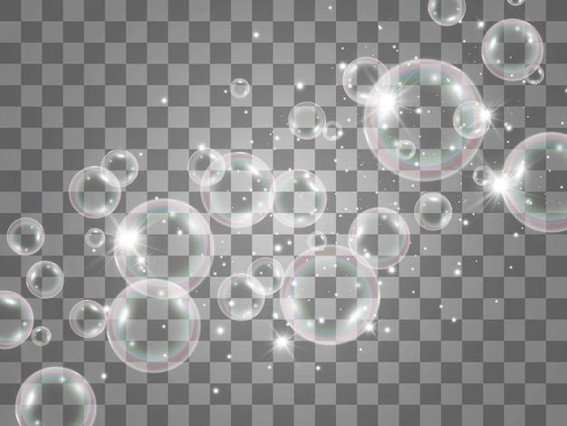 Air soap bubbles on a transparent background Vector illustration of bulbs