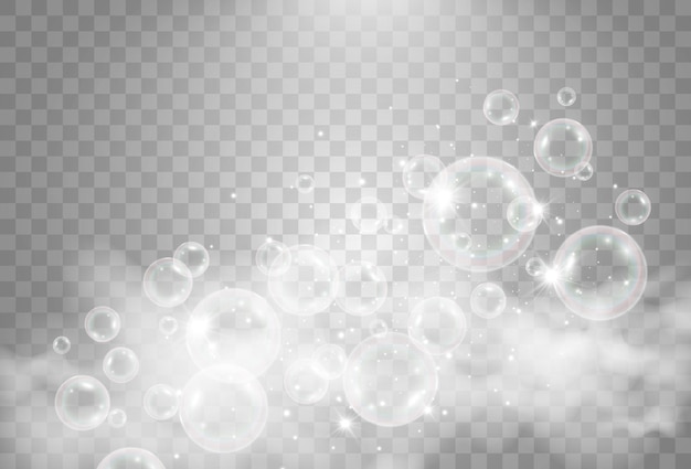 Air soap bubbles on a transparent background Vector illustration of bulbs