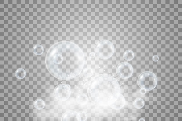 Air soap bubbles on a transparent background Vector illustration of bulbs