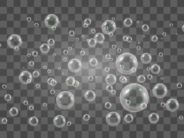 Air soap bubbles on a transparent background .Vector illustration of bulbs.