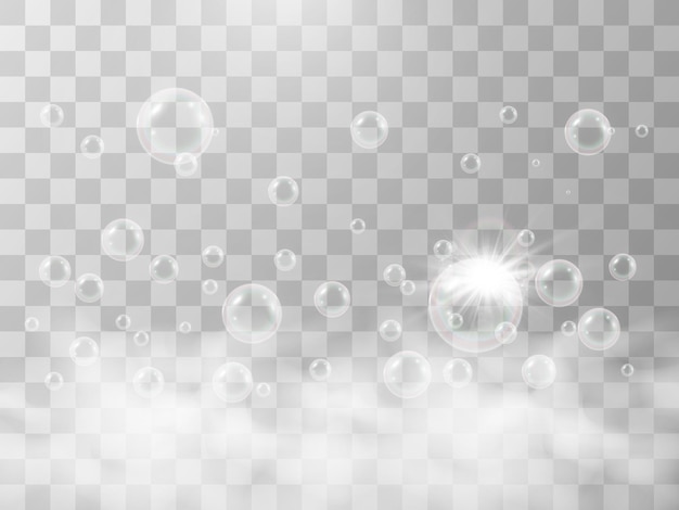 Air soap bubbles on a transparent background .Vector illustration of bulbs.