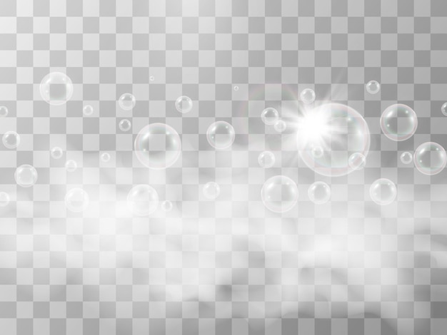 Air soap bubbles on a transparent background .Vector illustration of bulbs.