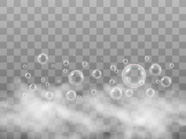 Air soap bubbles on a transparent background .Vector illustration of bulbs.