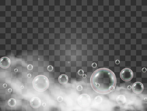 Air soap bubbles on a transparent background .Vector illustration of bulbs.