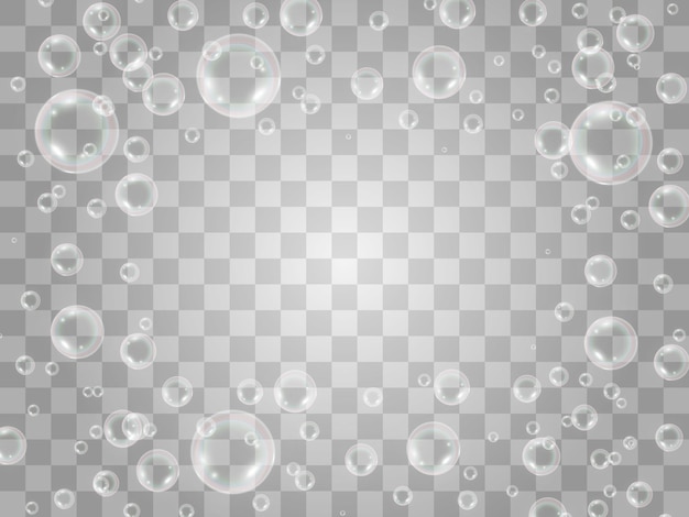 Air soap bubbles on a transparent background .Vector illustration of bulbs.