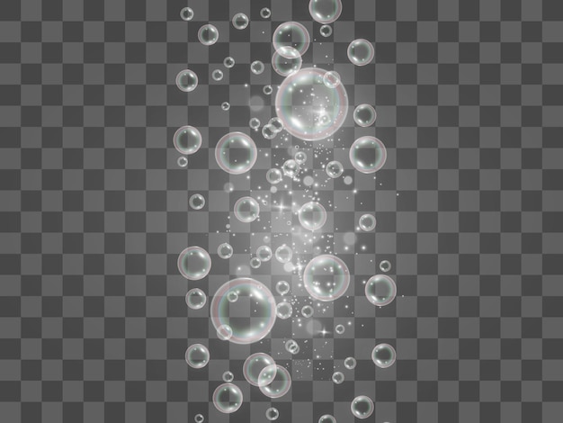 Air soap bubbles on a transparent background .Vector illustration of bulbs.