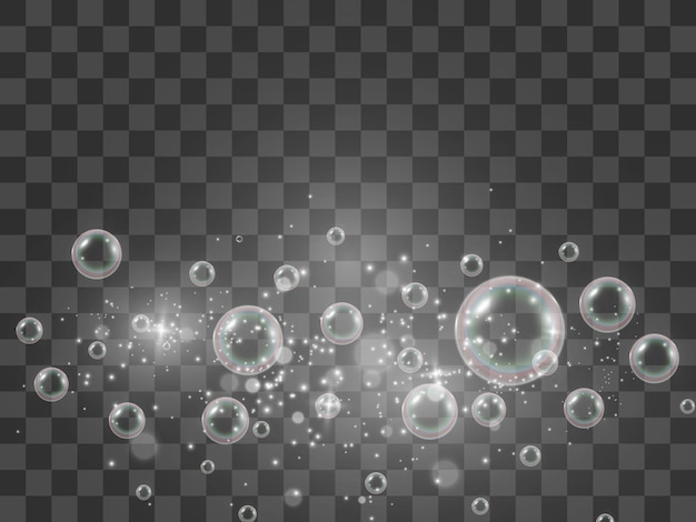 Air soap bubbles on a transparent background .Vector illustration of bulbs.