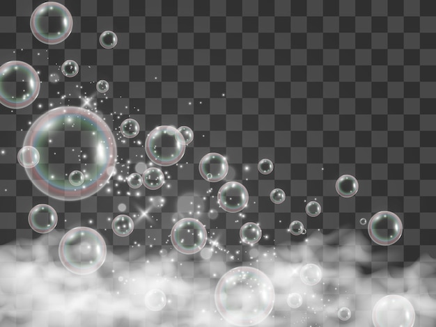 Air soap bubbles on a transparent background .Vector illustration of bulbs.