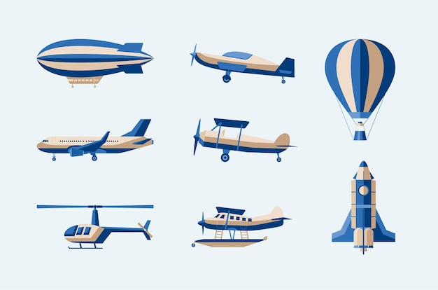 Vector aircraft  modern vector isolated set of objects