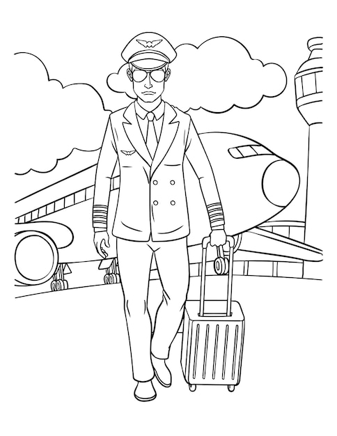 Aircraft Pilot Coloring Page for Kids