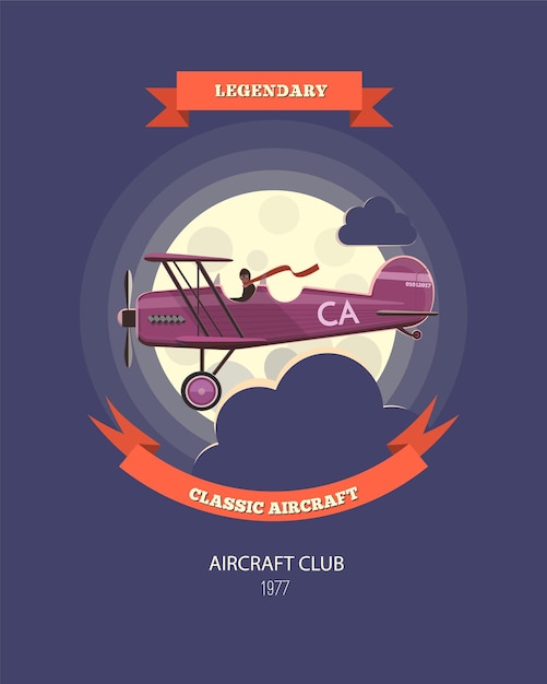 Aircraft rental service vintage vector poster with retro airplane Air plane travel tours and private jet flights aviation adventure and aviators club training aircraft booking and rental