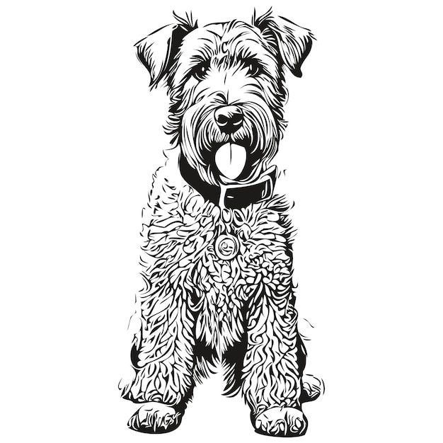 Airedale Terrier dog realistic pet illustration hand drawing face black and white vector realistic breed pet