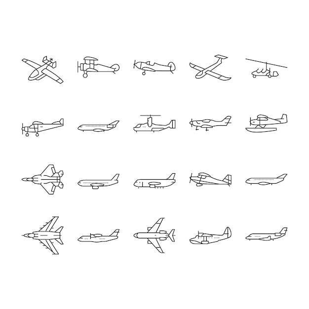 Airplane aircraft plane travel icons set vector