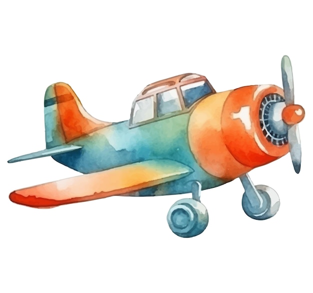 airplane cartoon in watercolor style illustration