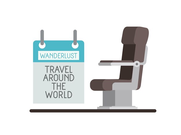 airplane chair with wanderlust label