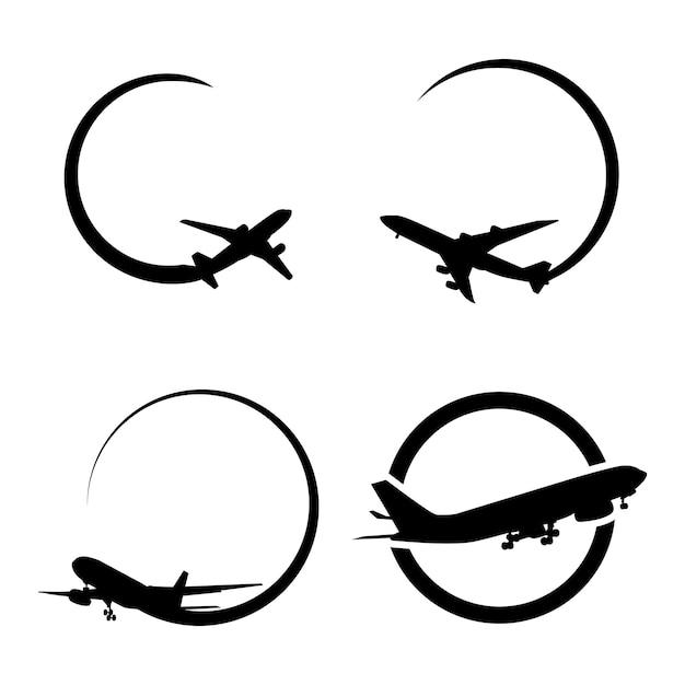 airplane circle logo set