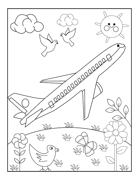 Airplane coloring pages for kids toddlers vector