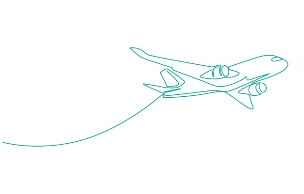 Airplane continuous line sketch Continuous one line drawing of airplane jet transportation theme