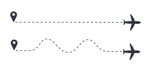 Airplane dotted path, aircraft tracking, trace or road vector illustration for infographic design