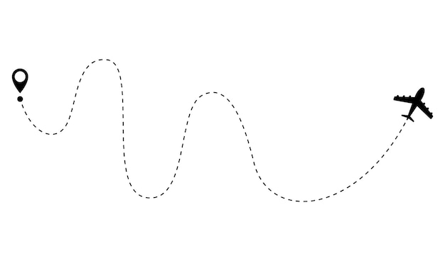 Airplane dotted route line Path travel line shape Flight route with start point and dash line trace for plane isolated vector illustration