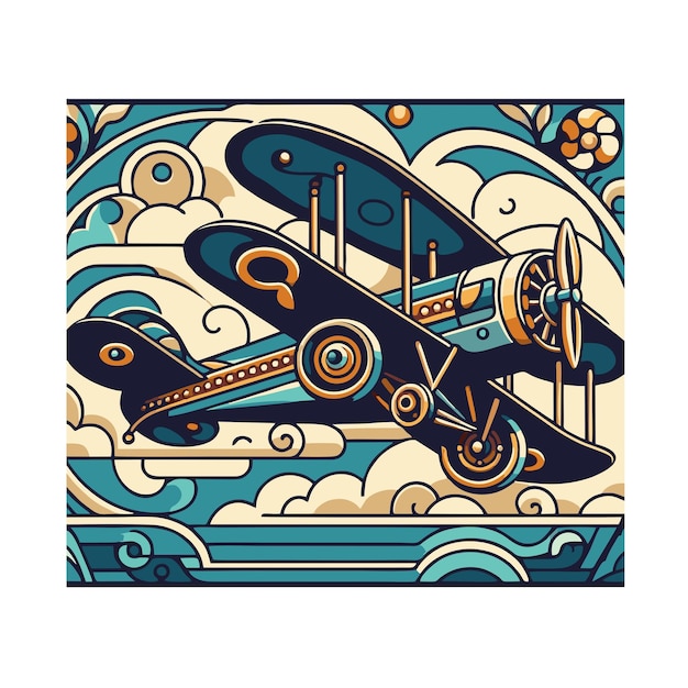 airplane flat vector design in art nouveau style