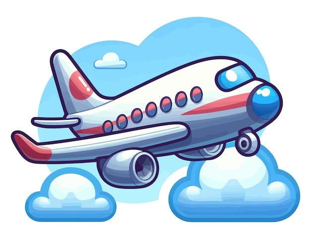 Airplane Flying Through Sky With Clouds Cartoon Vector