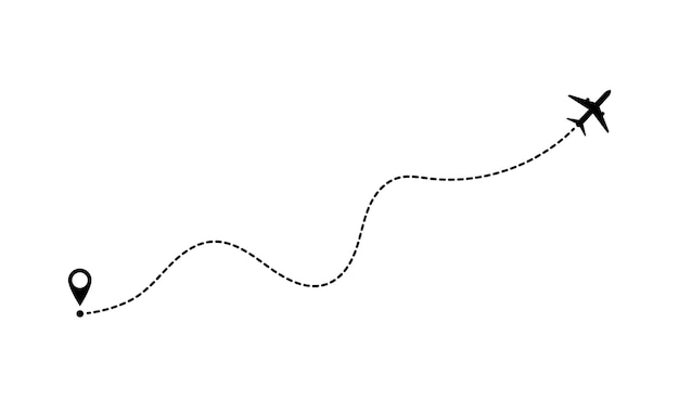 Airplane line path route. Aircraft route dotted lines. Tourism and travel.