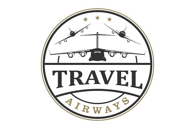 Airplane logo with travel emblem logo style rounded shape