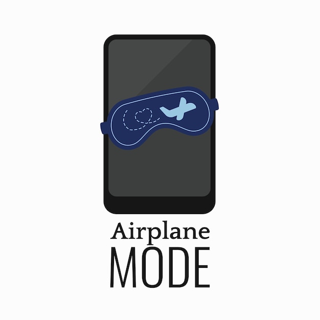 Airplane mode smatrphone with sleep mask and airplane sign isolated on white background. Offline symbol. Flight mode mobile phone vector flat design cartoon style illustration.