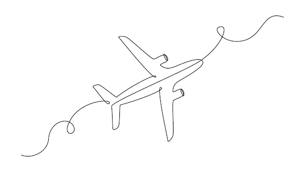 Airplane in one Continuous line drawing. Editable stroke. Simple vector illustration in linear style