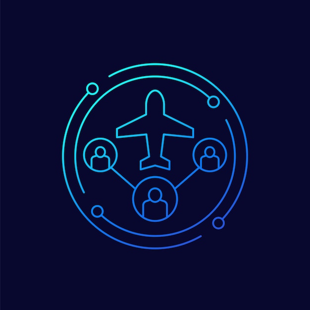 Airplane and passengers flight capacity line vector icon