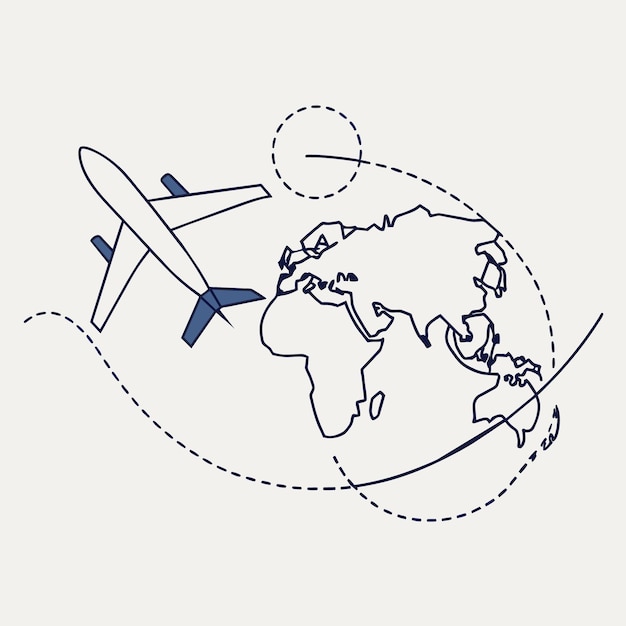 Vector airplane path in one continuous line drawing