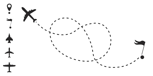 Airplane route in dotted line shape. A route from a line in the form of points. Travel concept