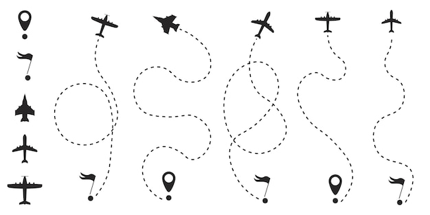 Airplane route in dotted line shape. A route from a line in the form of points. Travel concept