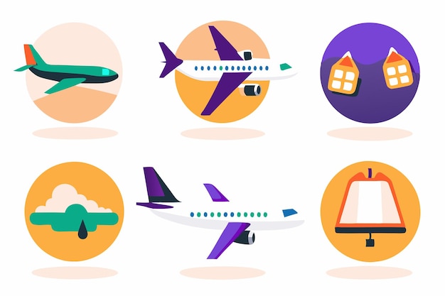 Airplane set flat illustrations on white background