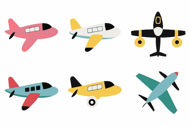 Airplane set flat illustrations on white background