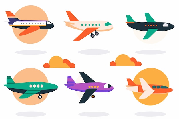 Vector airplane set flat illustrations on white background