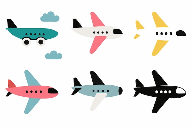 Vector airplane set flat illustrations on white background